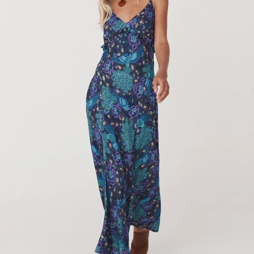 Spell & The Gypsy Boheme Bias Slip Maxi Dress Peacock Blue/Purple Boho Lg & Xl